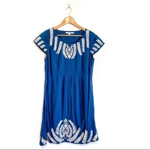 Boden Blue & White Embroidered Cap Sleeve Dress